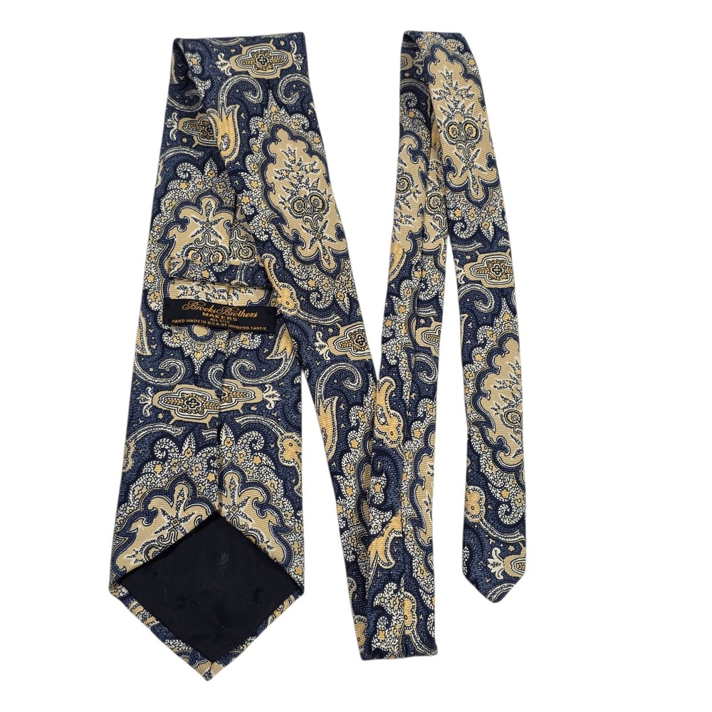 Brooks Brothers Makers Mens Luxury Necktie Blue Yellow Paisley Silk Classic - Picture 1 of 8